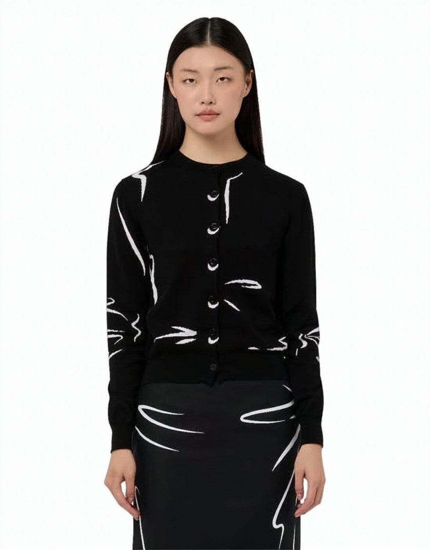 Moschino Abstract Brushstroke Pattern Cardigan With Ribbed Details