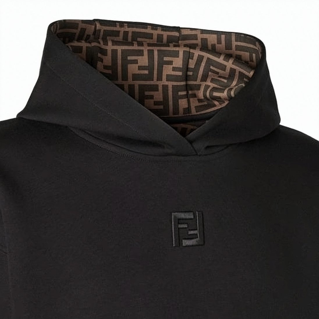 Fendi Subtly Embossed Black Hoodie With Monogram Lining