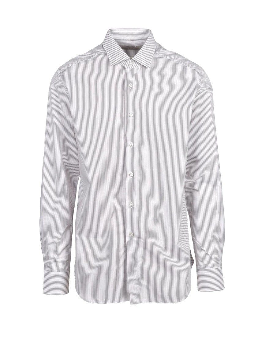 Xacus White/Brown Striped Cotton Shirt