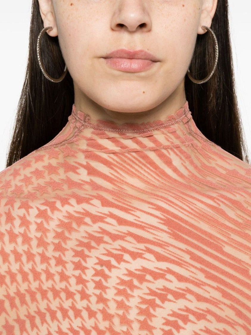Mugler Peach Pink Stretch Mesh Top