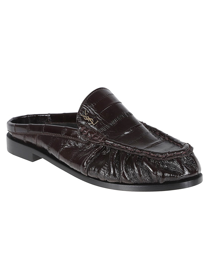 Saint Laurent Almond-Toe Eel Leather Flats With Smooth Sole