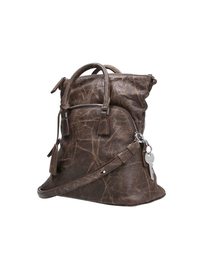 Maison Margiela Mini Tote Bag In Distressed Brown Leather