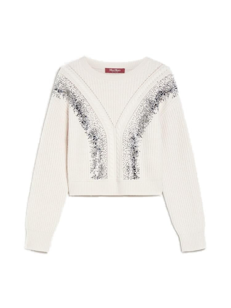 Max Mara Cropped Pullover With Gradient Mirrored Glass Embroidery
