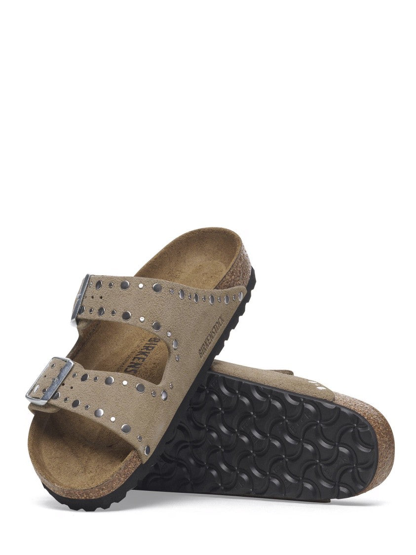 Birkenstock Taupe Suede Leather Sandals With Adjustable Rivet Straps