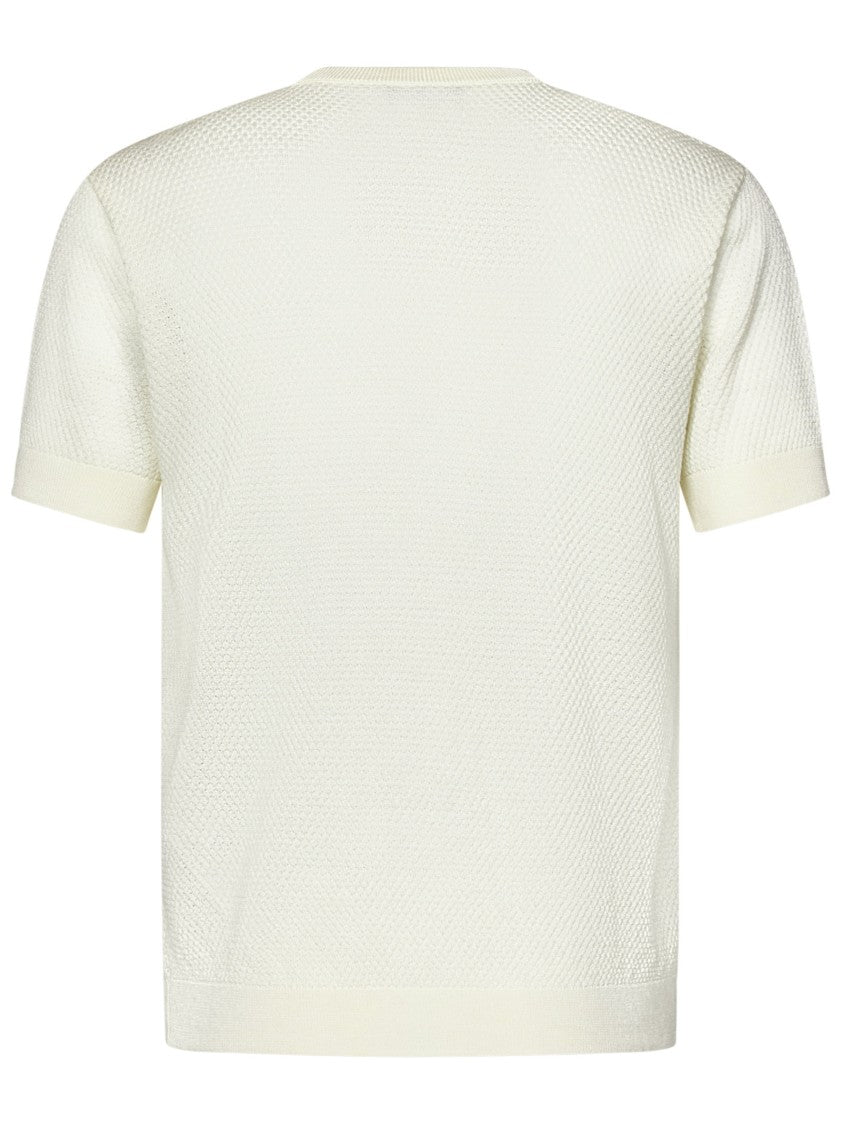 Emporio Armani Textured Knit Sweater In Cream White With Round Neckline
