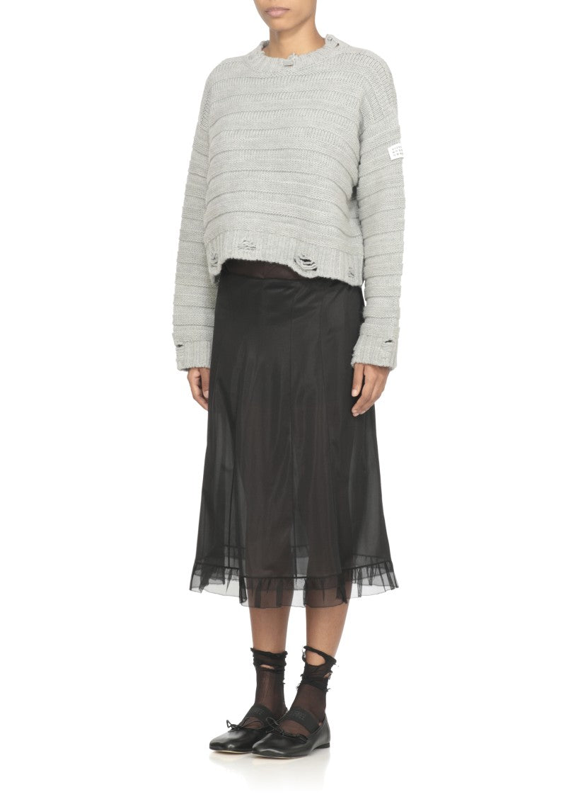 Mm6 By Maison Margiela Wool Blend Sweater With Numeric Logo Patch And Cut-Out Details