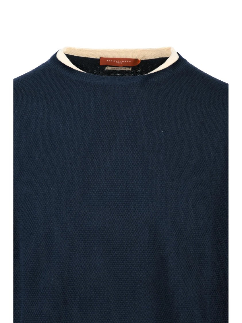 Daniele Fiesoli Blue Textured Cotton Pullover