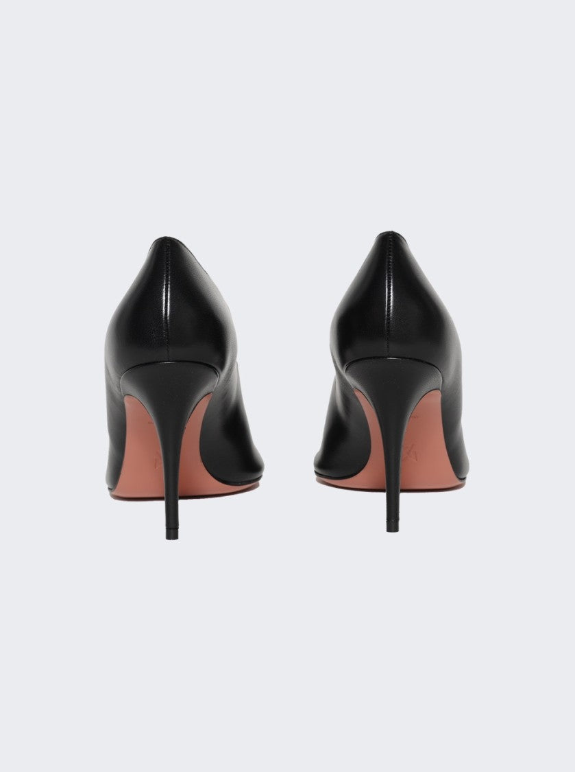 Amina Muaddi Julianne Peep Toe Pump - Black Nappa Leather