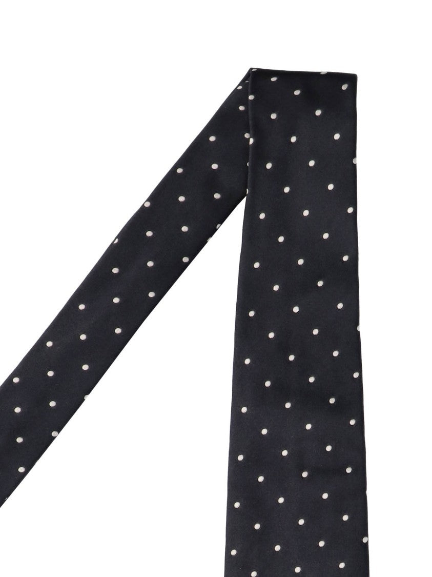 Tom Ford Narrow Black Tie With White Polka Dot Pattern