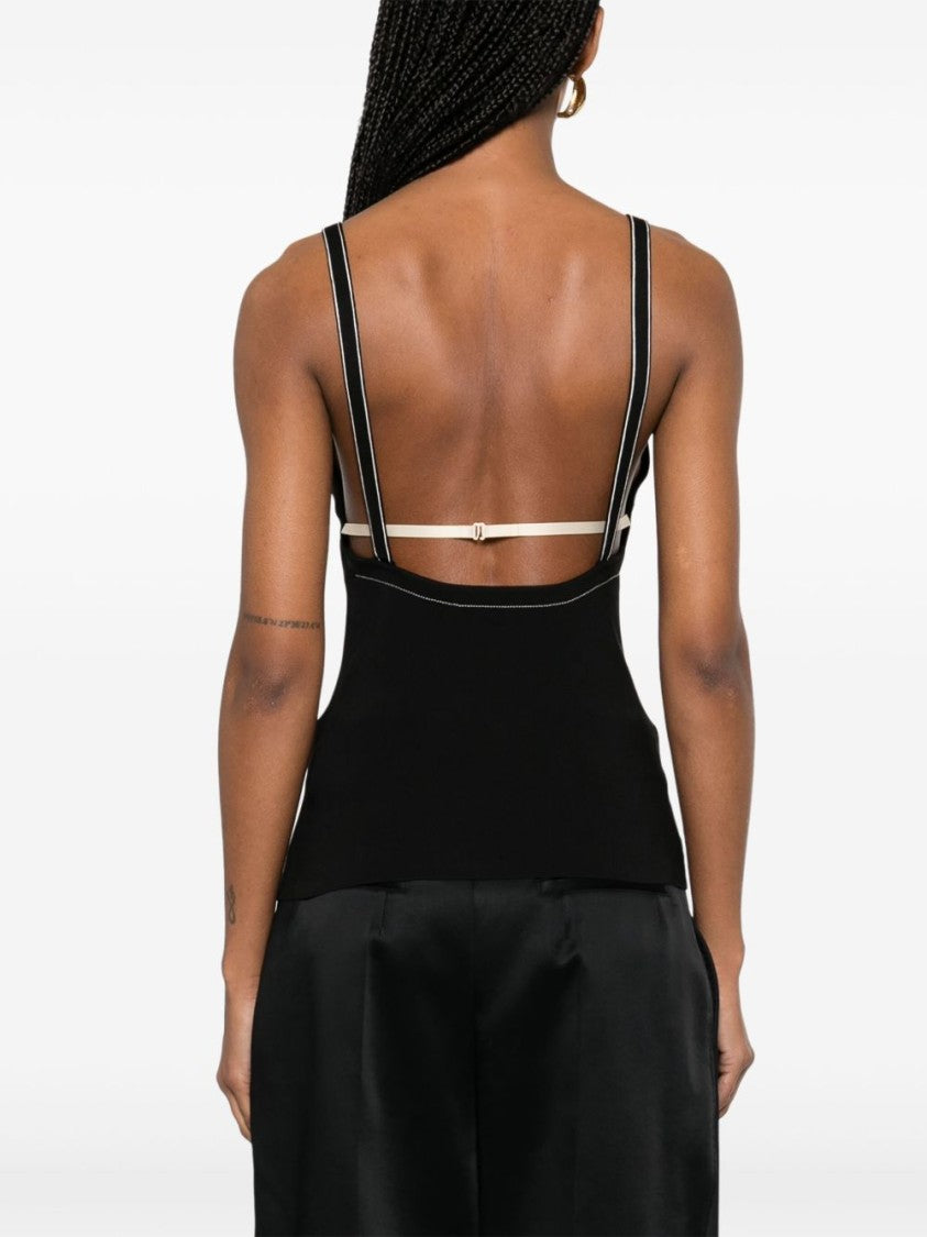 Carven Black Silk V-Neck Top