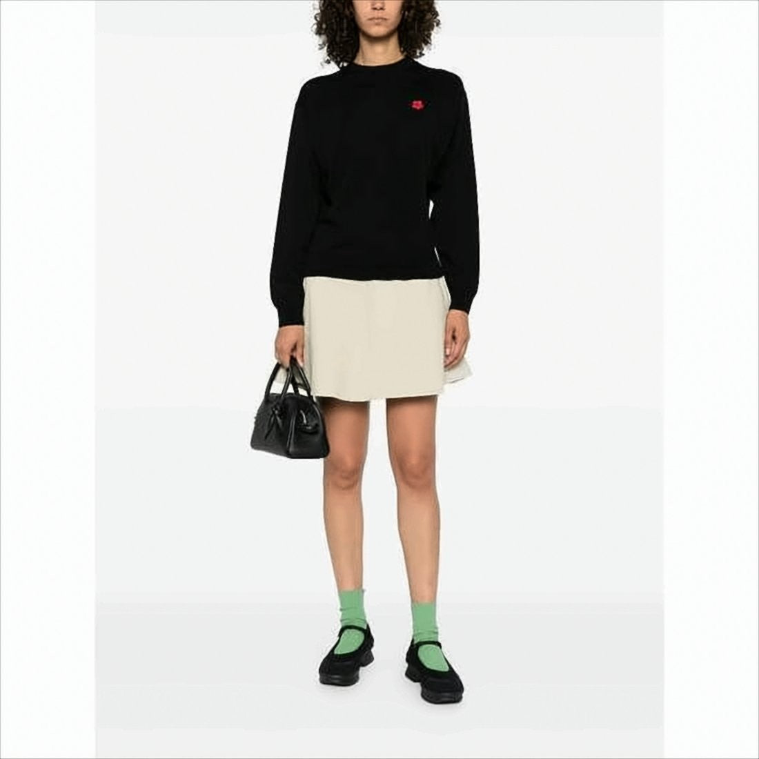 Kenzo Black Wool Sweater With Classic Crew Neck And Embroidered Detail