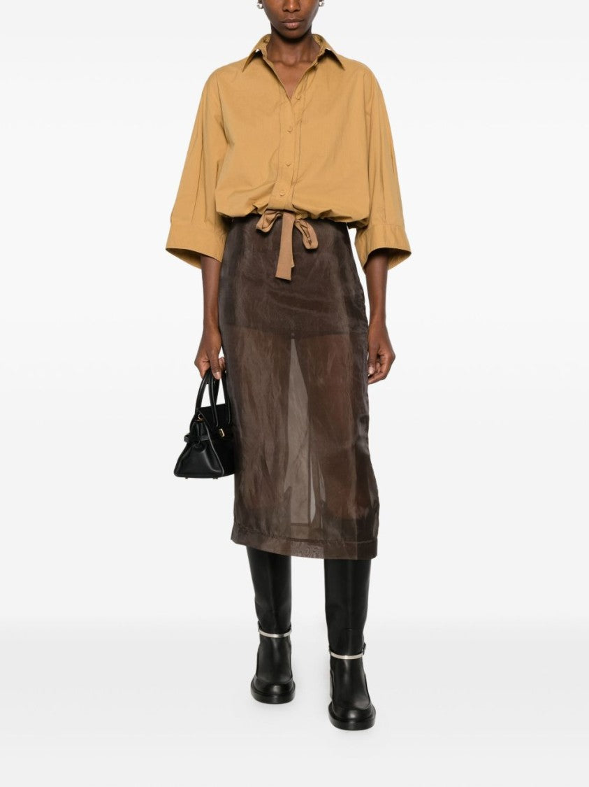 Forte Forte Cropped Beige Cotton Shirt With Tie Detail