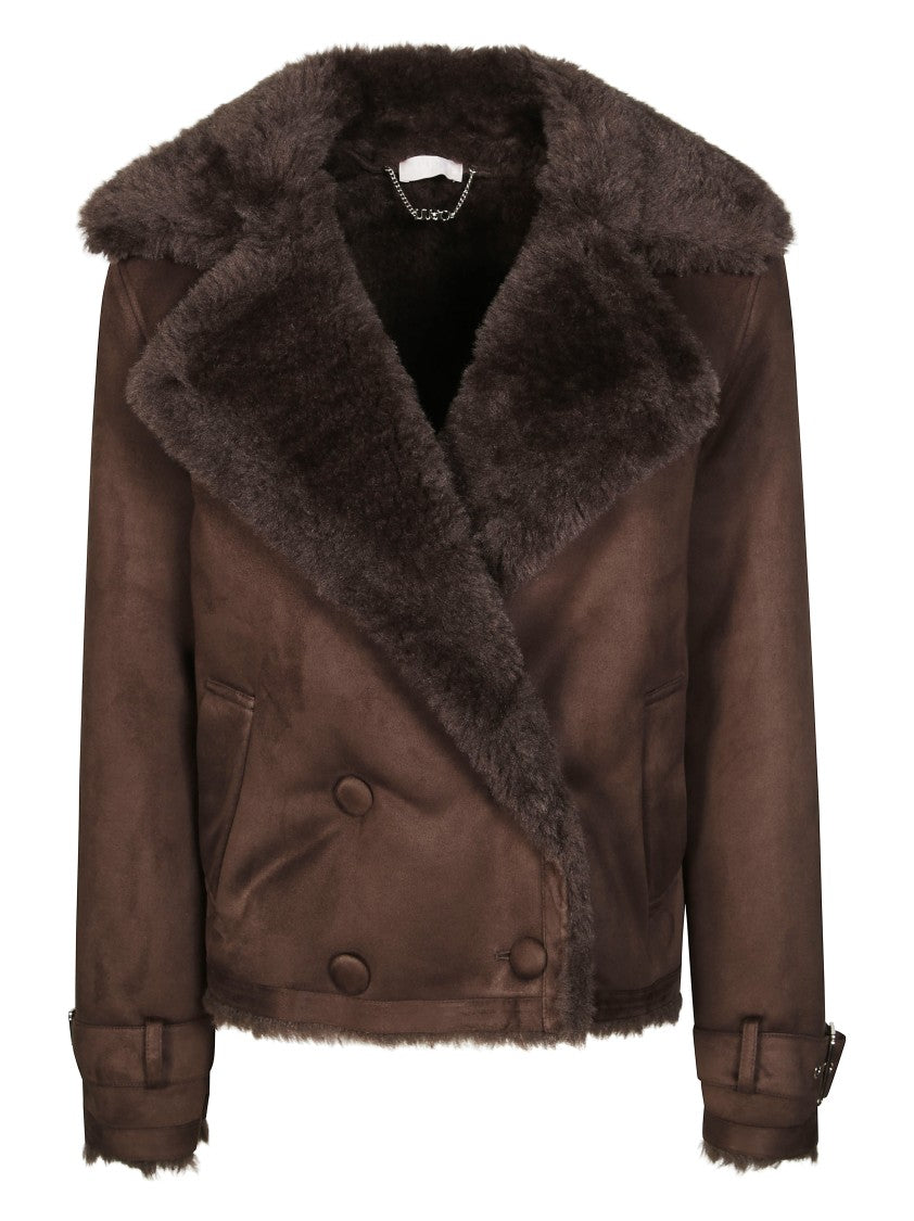 Liu Jo Cropped Brown Shearling-Lined Jacket