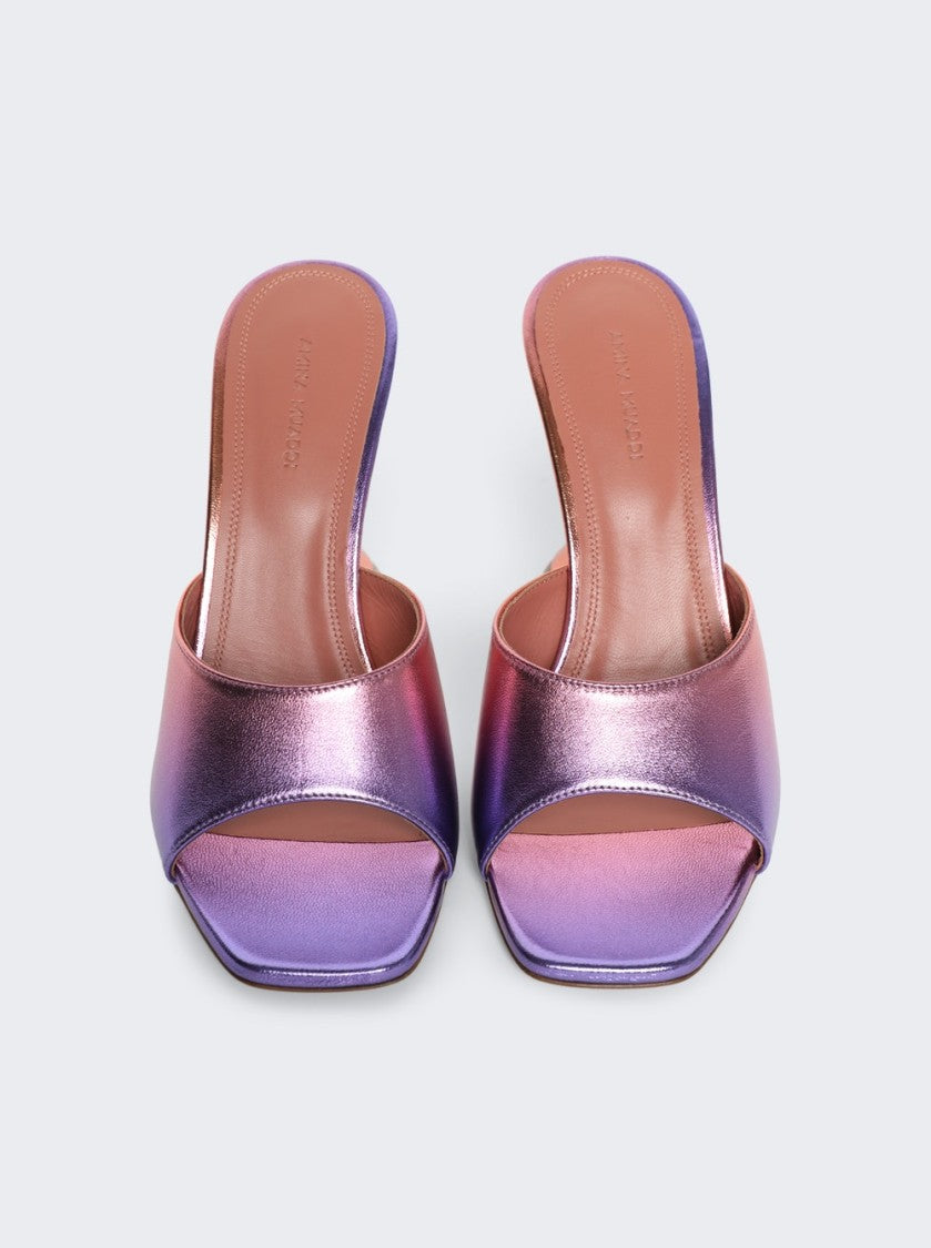 Amina Muaddi Lupita Metallic Leather Slipper Sandals Sunset Ombre
