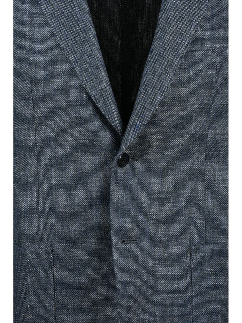 L.B.M. 1911 Grey Linen Virgin Wool Fitted Jacket