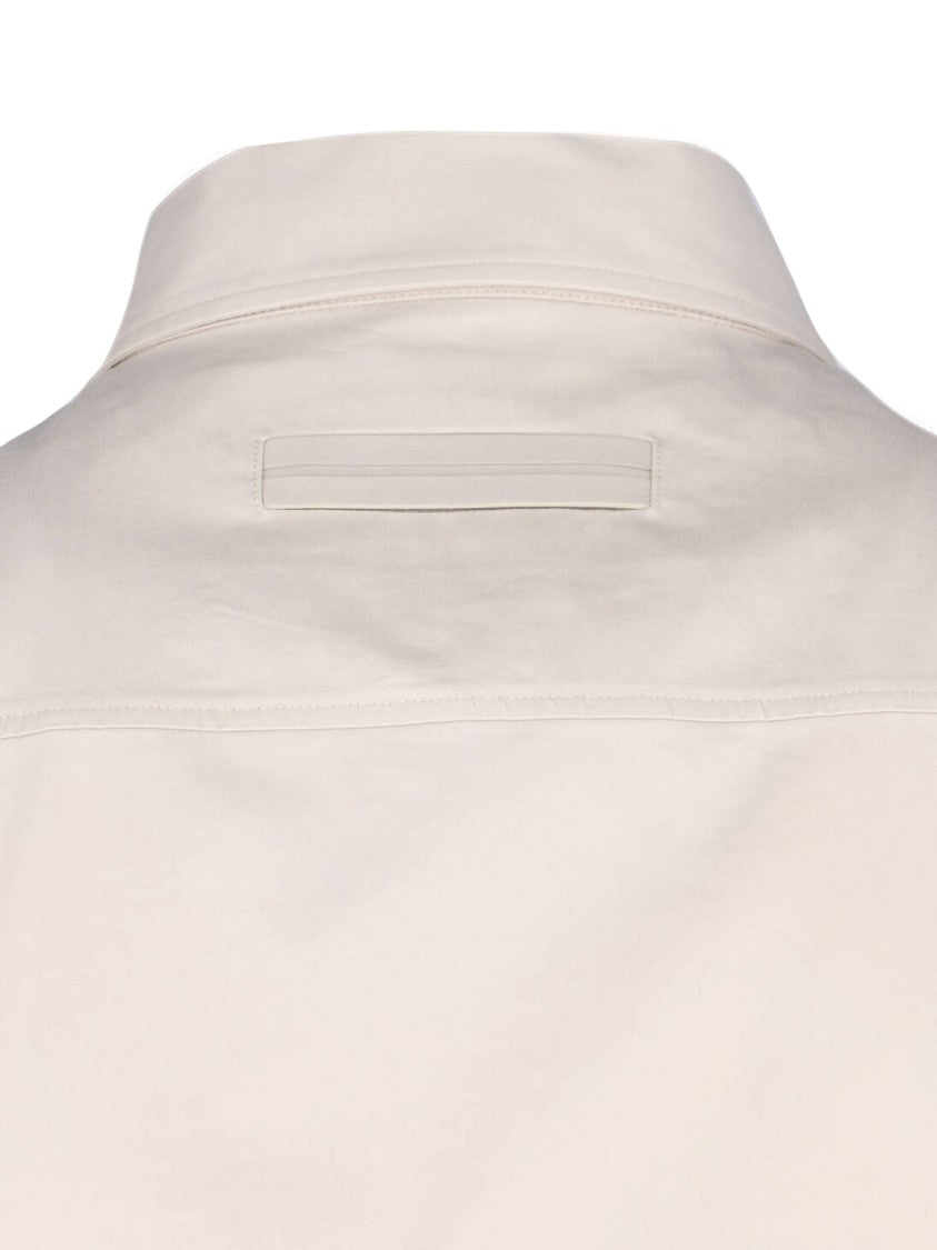 Zegna White Cotton-Blend Curved Hem Casual Shirt