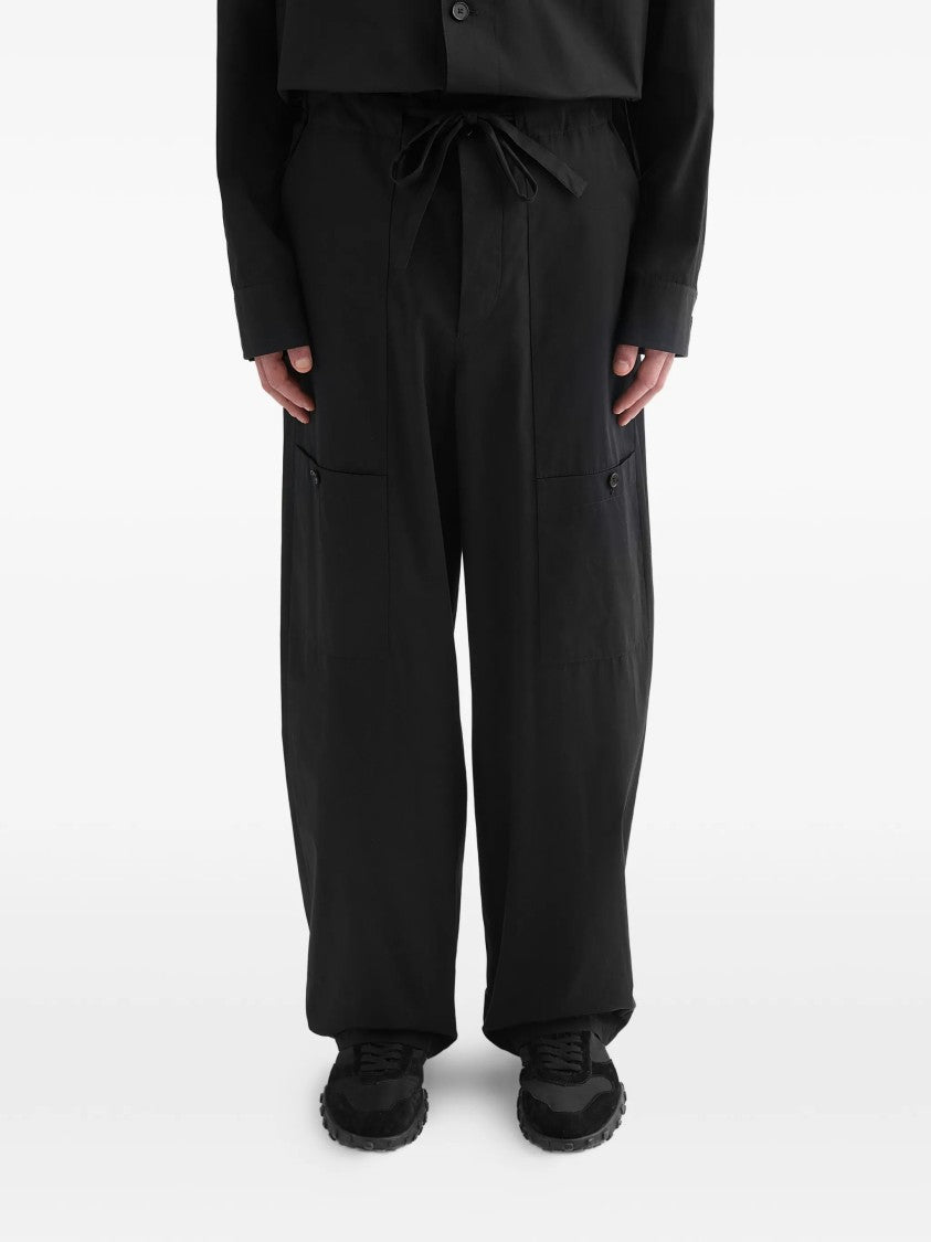 Jil Sander Onyx Wide-Leg Drawstring Cotton Trousers
