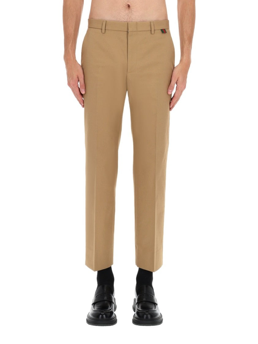 Gucci Brown Cotton Tailored Pants With Cropped Cut And Minimalist Design
