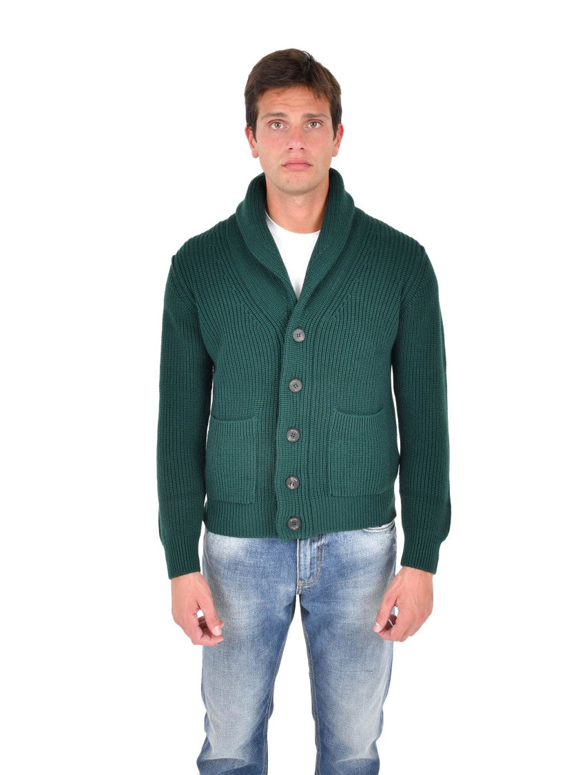 Drumohr Shawl Collar Green Merino Wool Cardigan