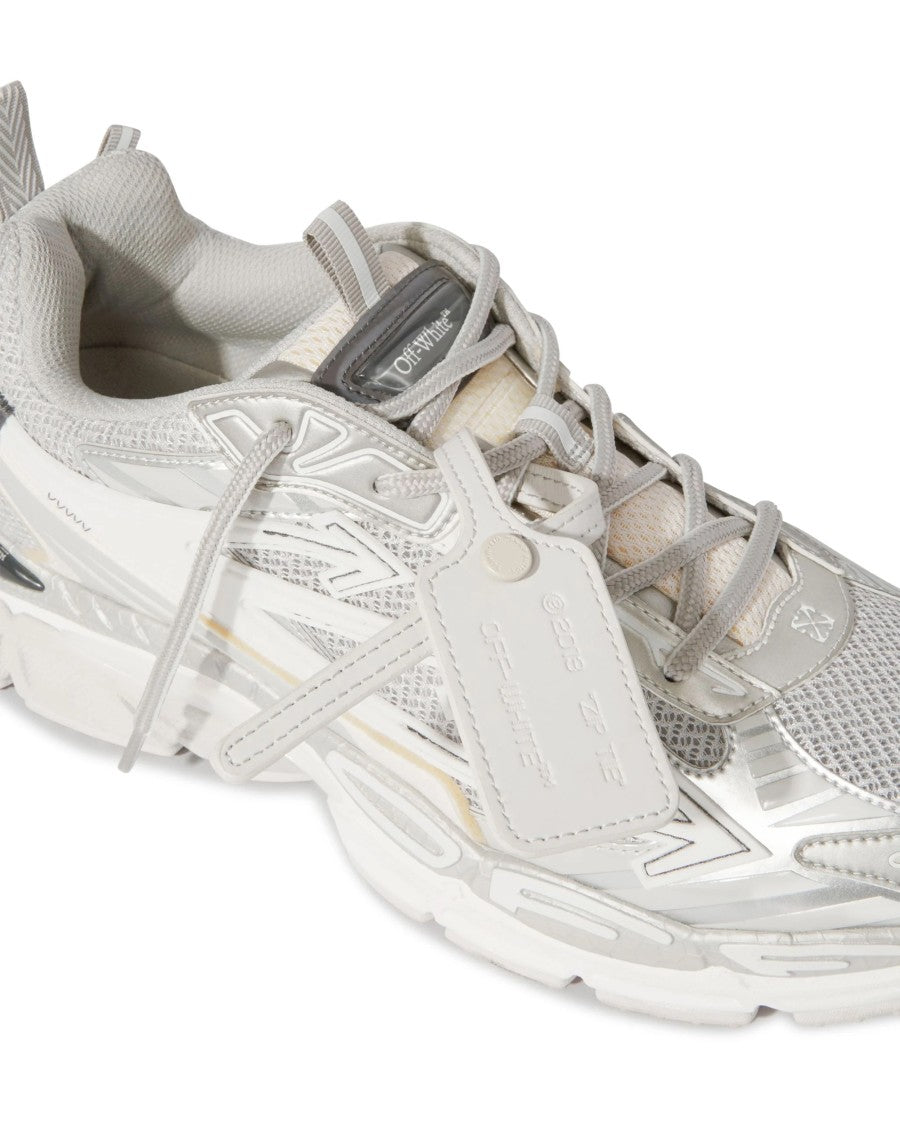 Off-White Light Grey And Silver Sneakers With Mesh