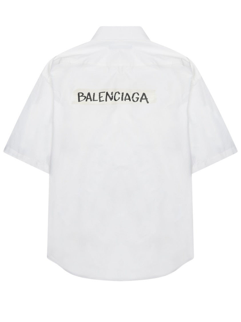 Balenciaga White Logo Short-Sleeve Cotton Shirt