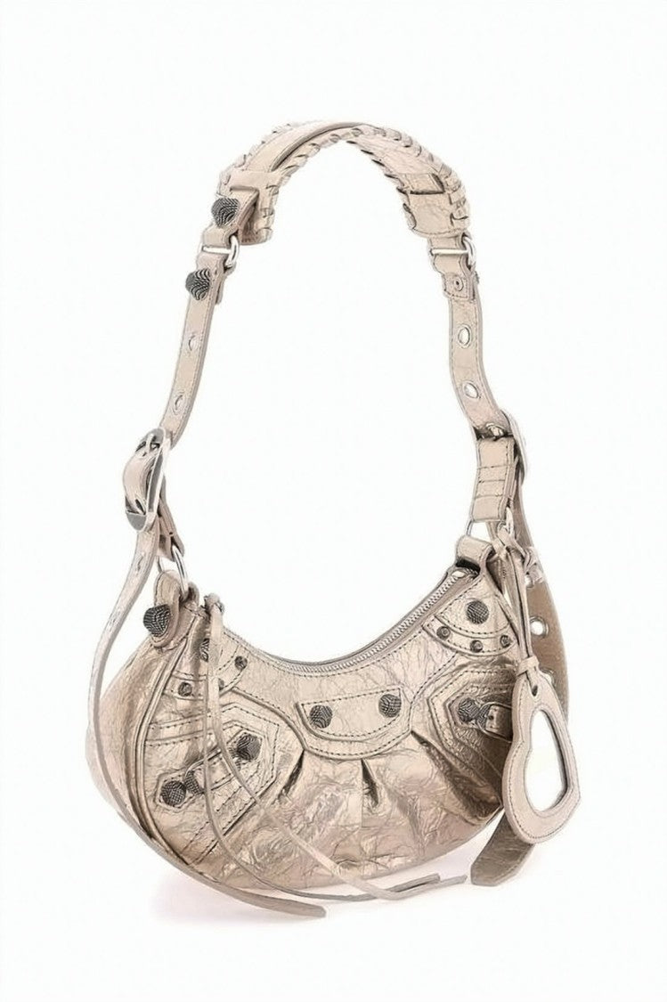 Balenciaga Curved Lambskin Leather Xs Shoulder Bag With Decorative Studs