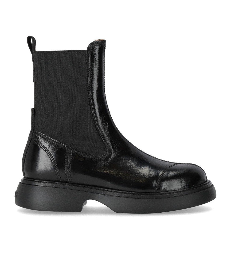 Ganni Black Naplack Mid Chelsea Boot
