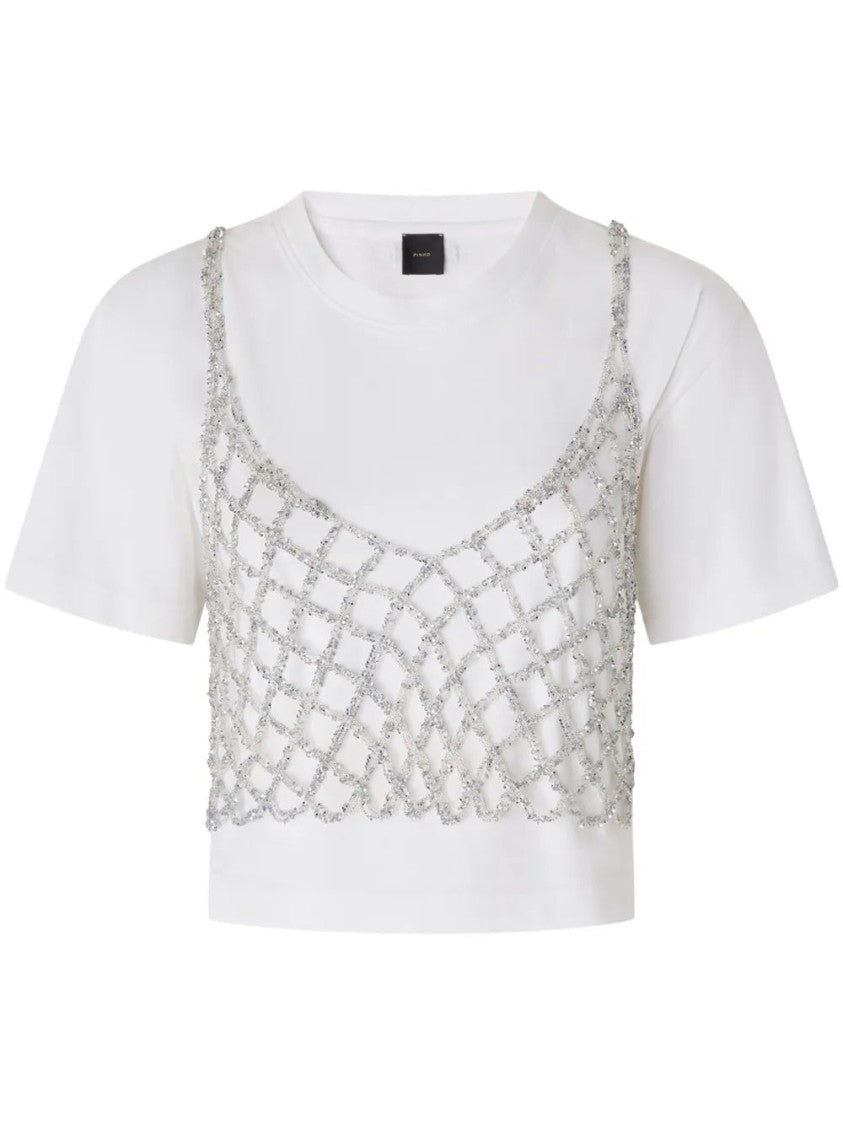 Pinko Cropped Top With Decorative Chain Net Overlay
