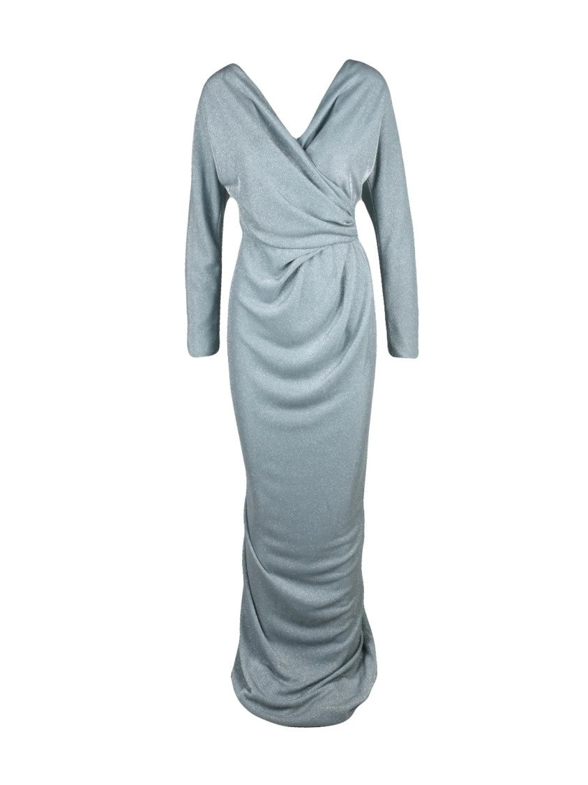 Rhea Costa Aquamarine Polyamide Draped Mermaid Dress