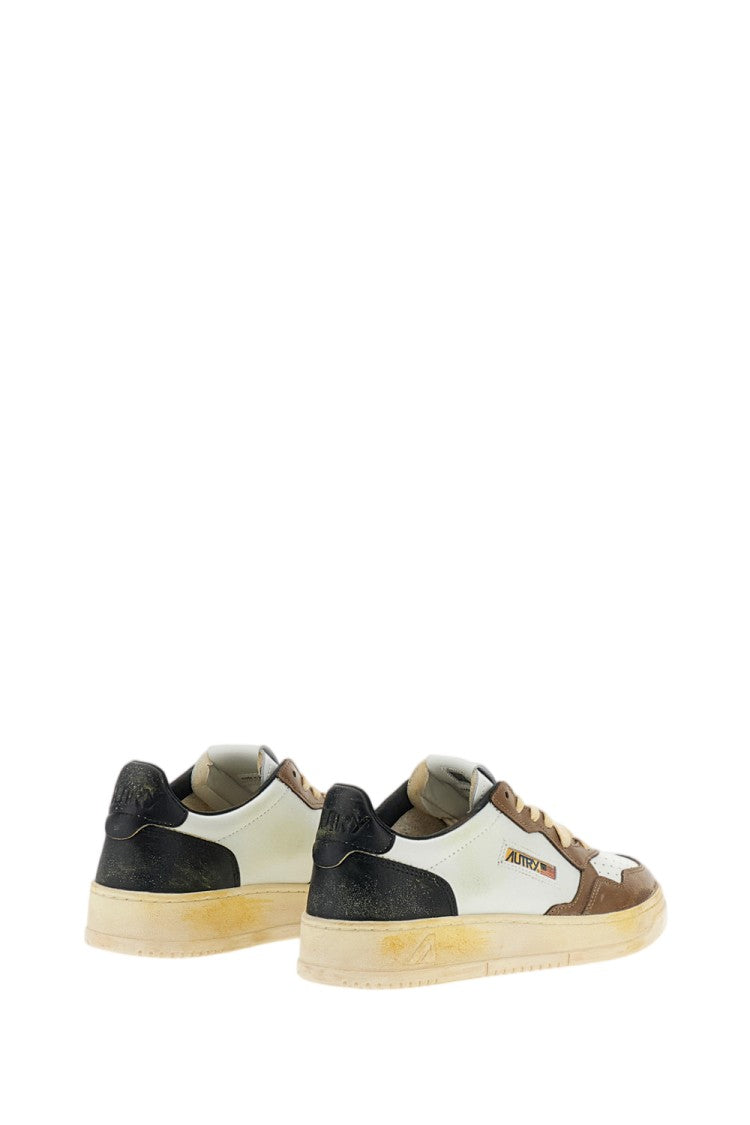 Autry White Brown Black Supervintage Medalist Low Leather Sneakers