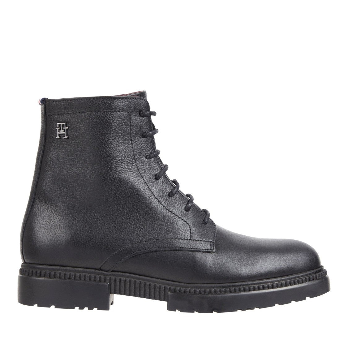 Tommy Hilfiger Black Leather Lace-Up Striped Boots