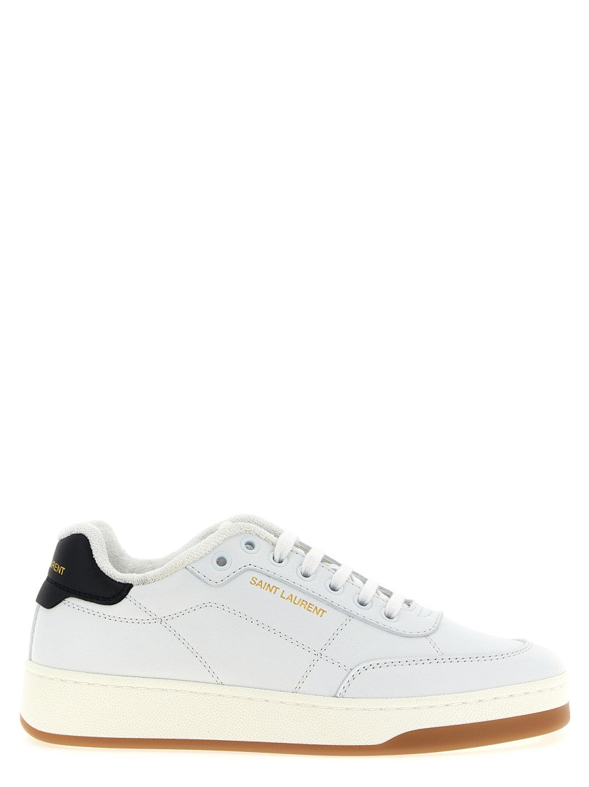Saint Laurent Leather Sneakers With Contrast Heel And Embossed Logo