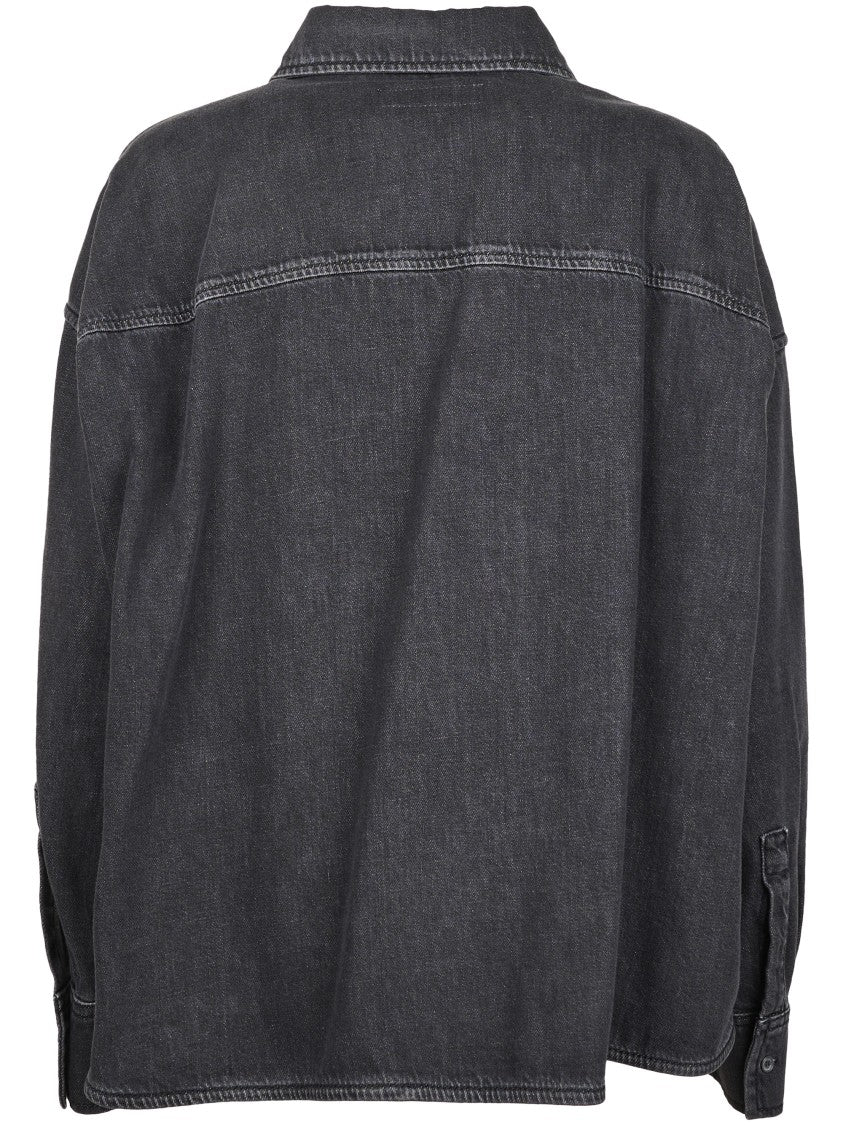 Max Mara Washed Black Cotton Shirt With Classic Collar