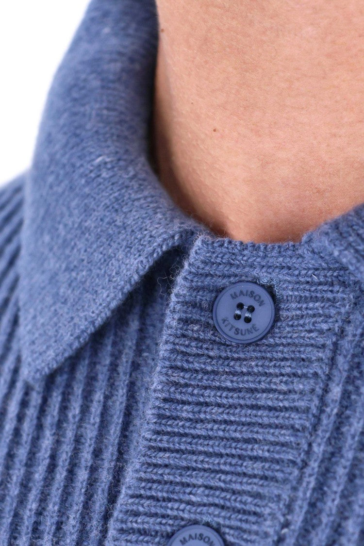 Maison Kitsuné Over Fit Ribbed Wool Polo-Sweater