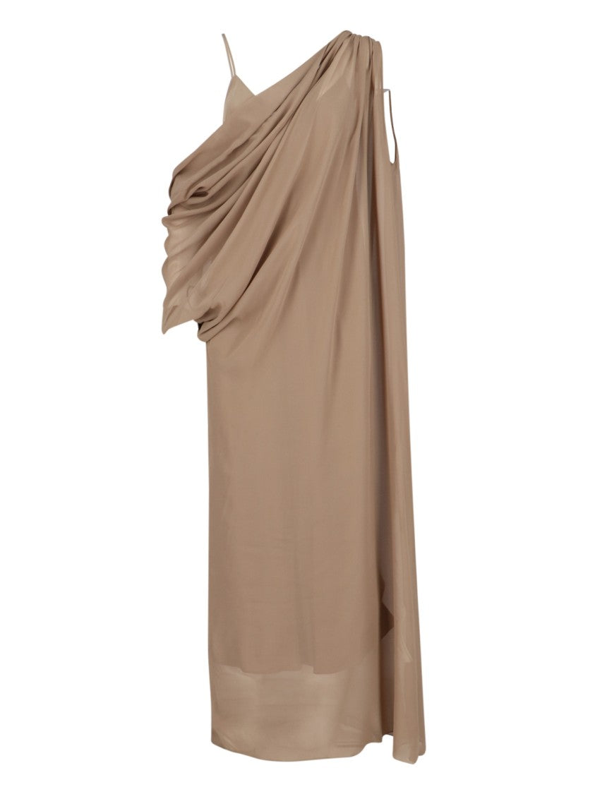 Khaite Taj Draped Maxi Dress In Beige Silk Chiffon