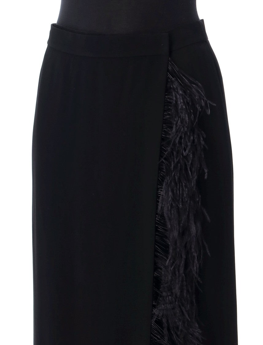Alberta Ferretti Feathered Trim Wrap Midi Skirt
