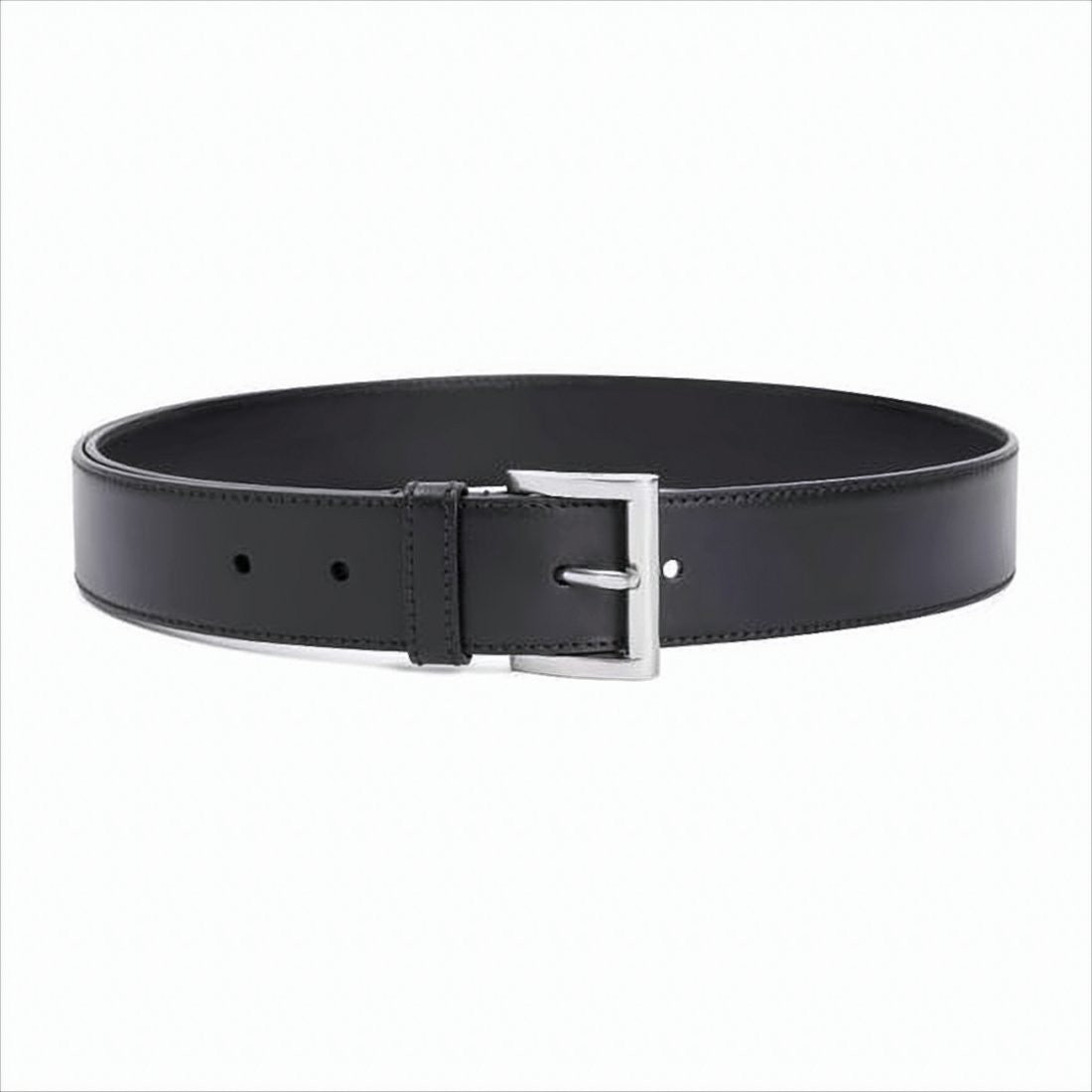 Prada Regular-Width Black Leather Belt With Polished Silver Buckle