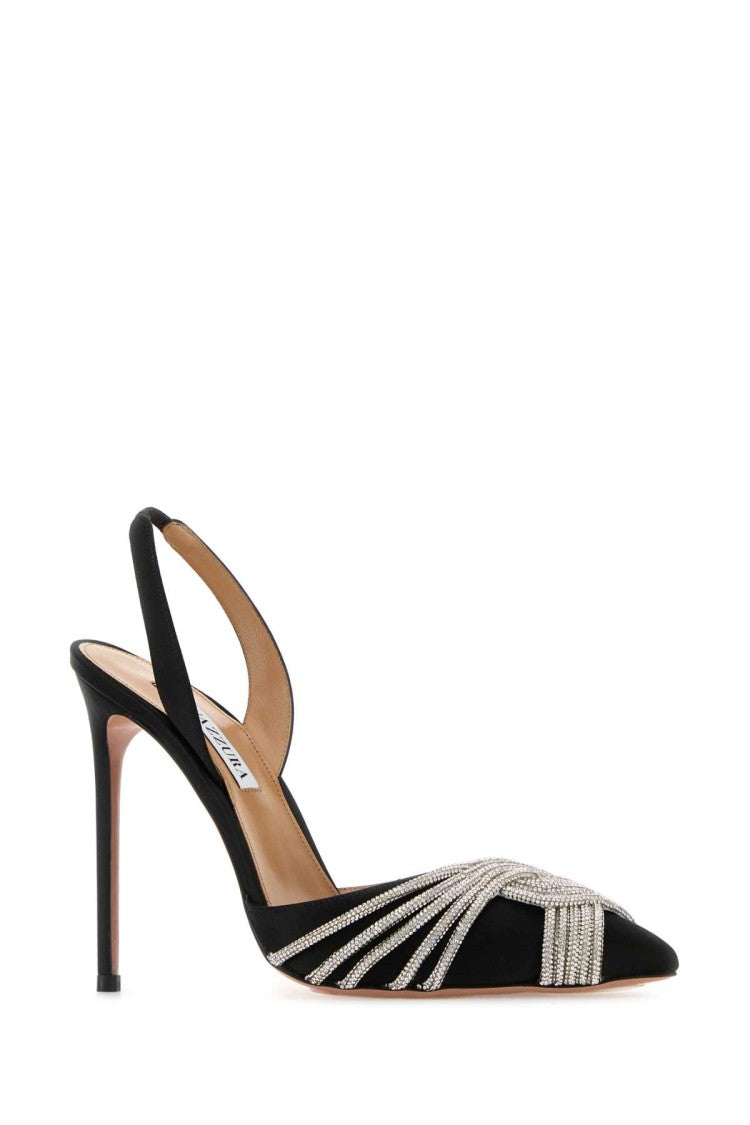 Aquazzura Black Satin Gatsby Sling 105 Pumps