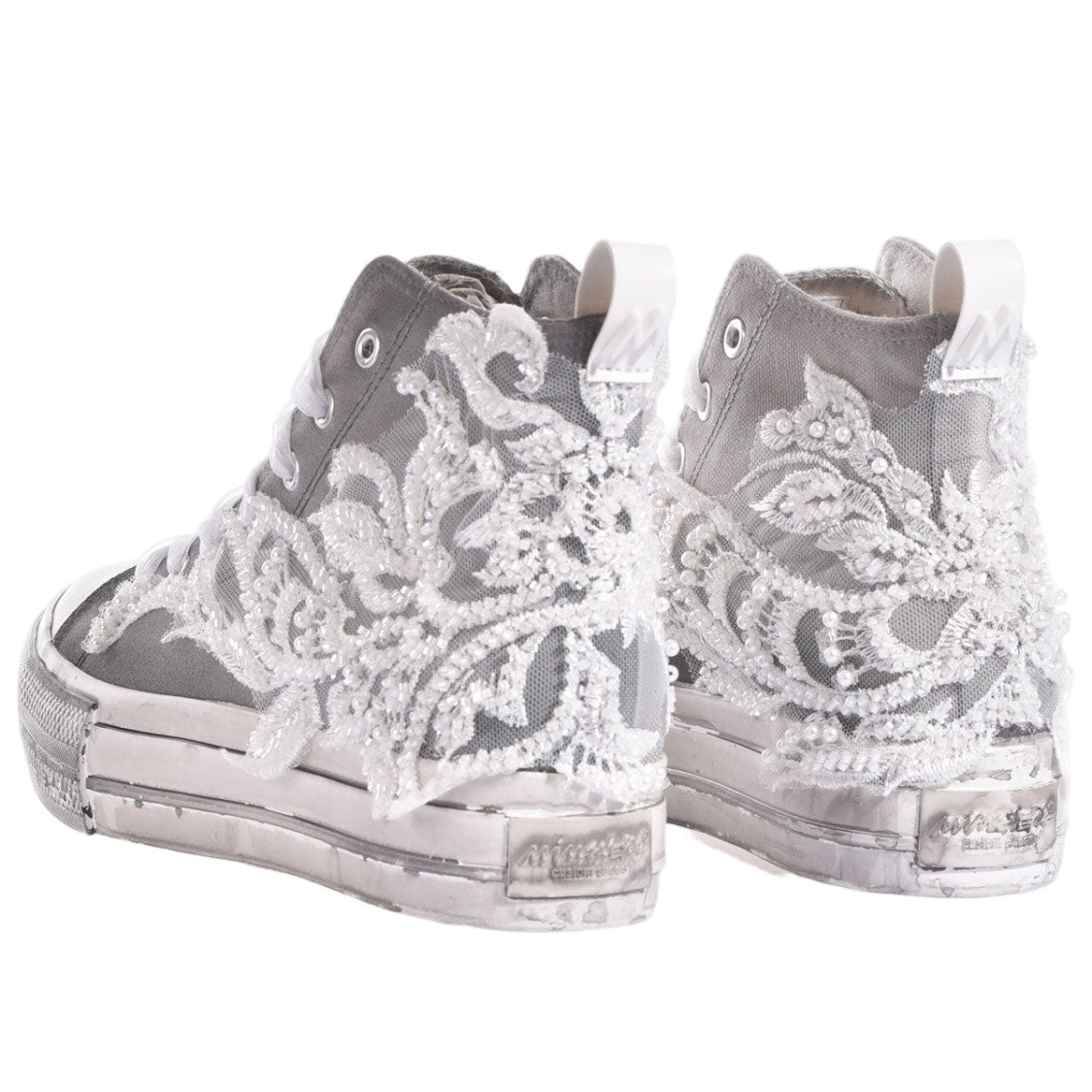 Mimanera Grey Princess Handcrafted Pearl Platform Sneakers