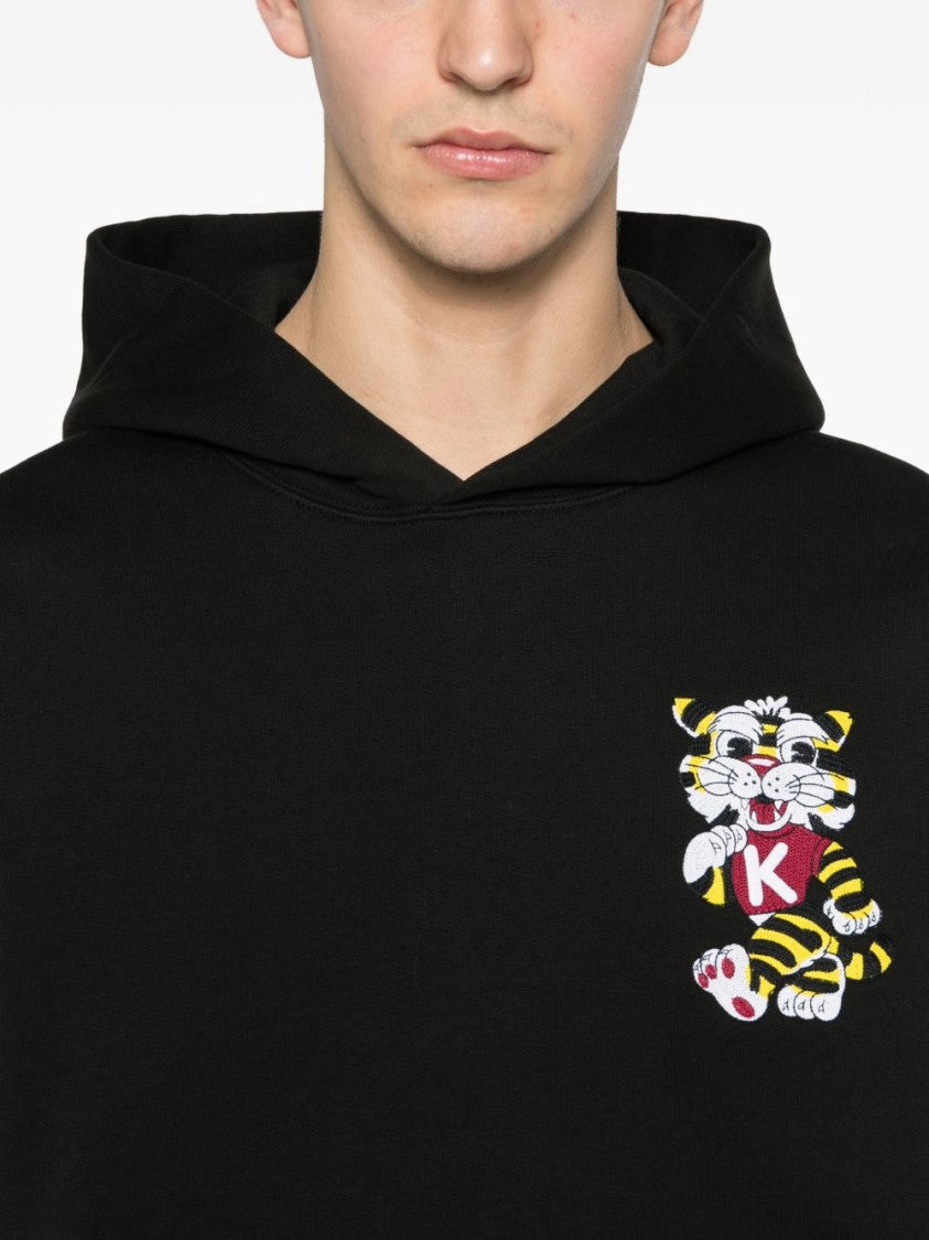 Kenzo Black Hoodie With Playful Tiger Graphics