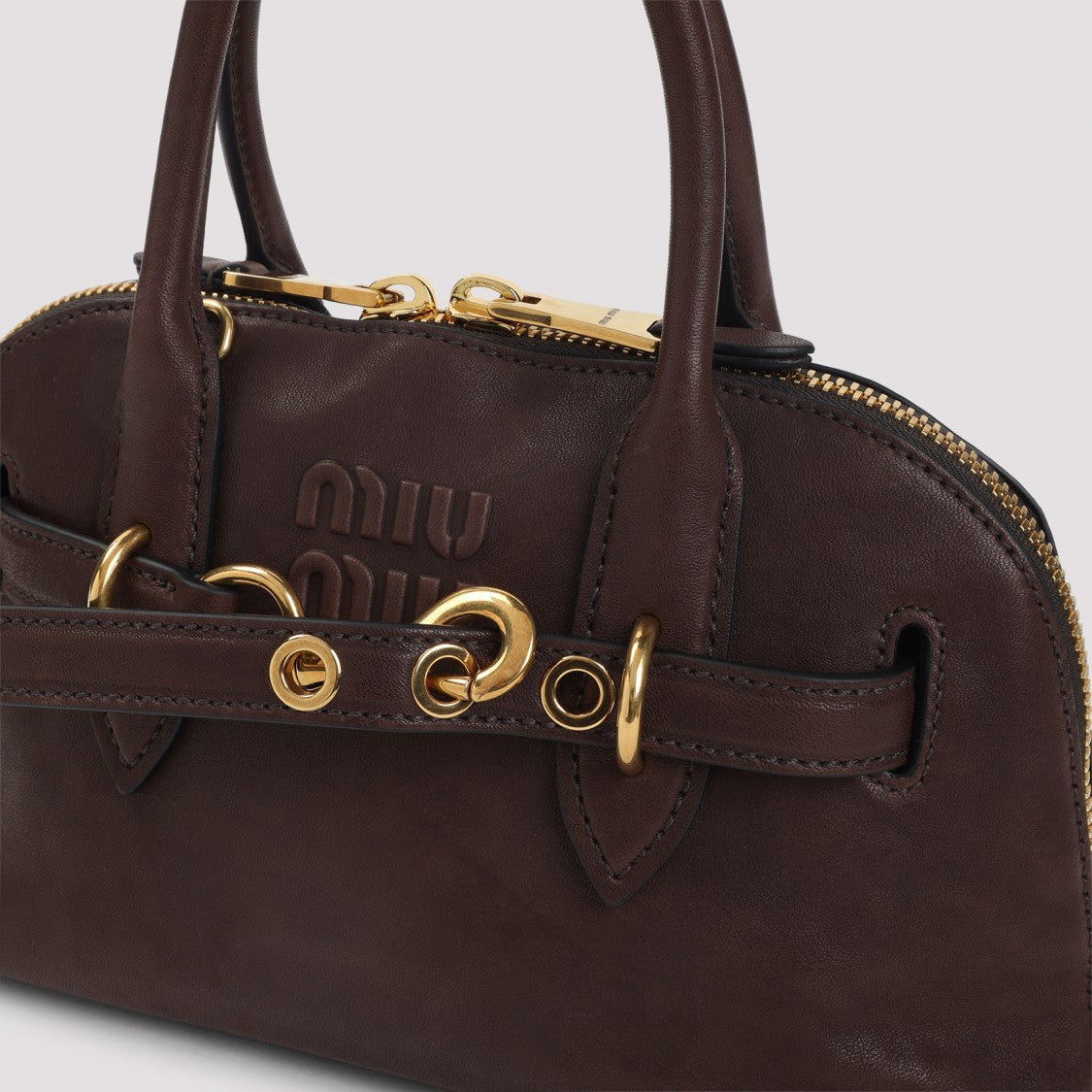 Miu Miu Root Brown Lamb Leather Handbag With Gold-Tone Accents