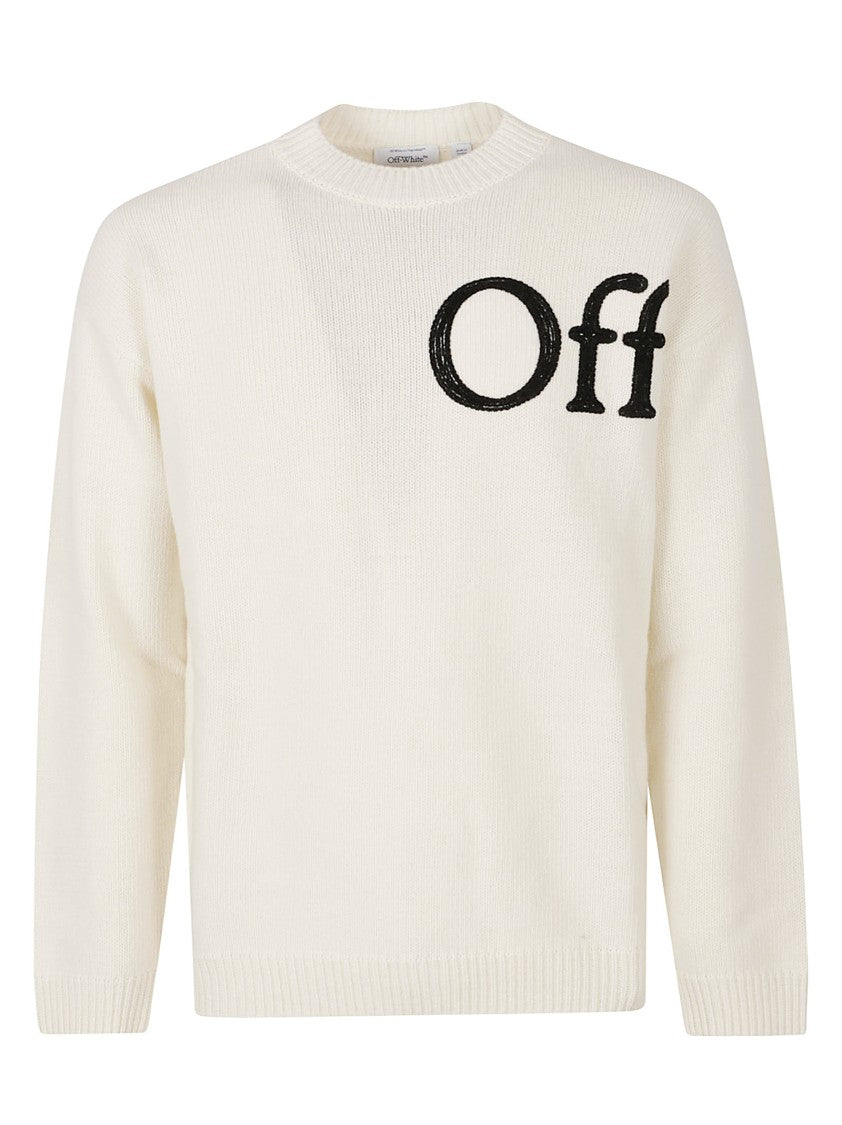 Off-White Knitted Sweater With Contrasting Logo Embroidery