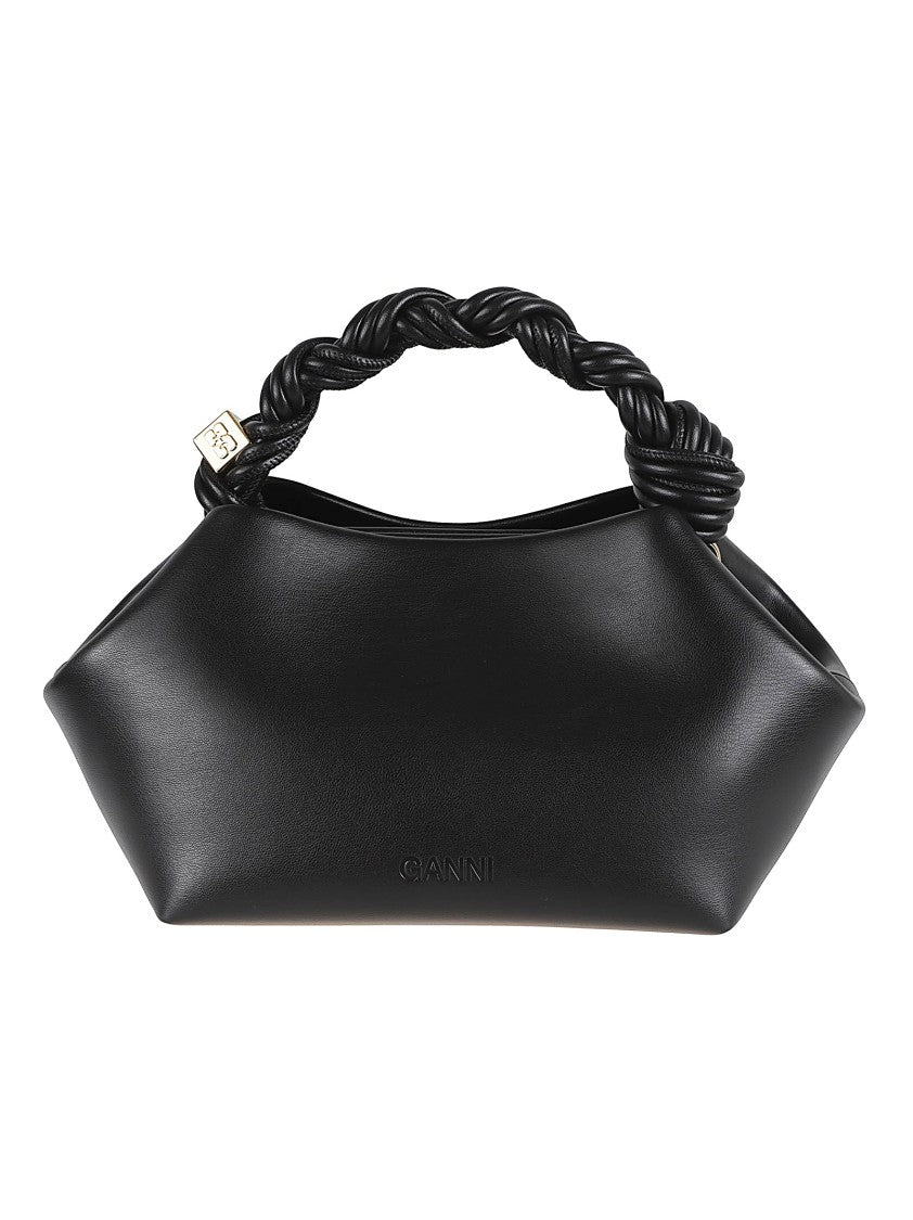 Ganni Structured Black Shoulder Bag With Braided Handle And Dual Compartments