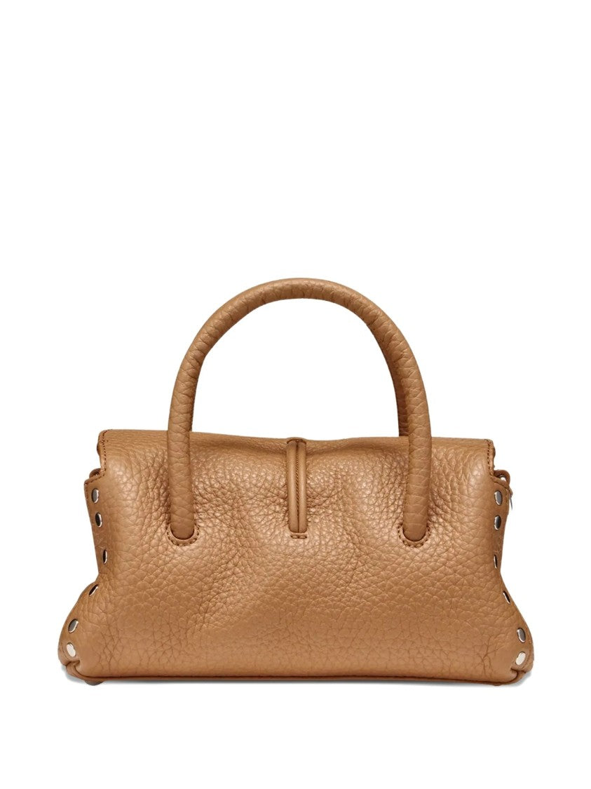 Zanellato Rectangular Textured Leather Handbag With Turn-Lock Closure