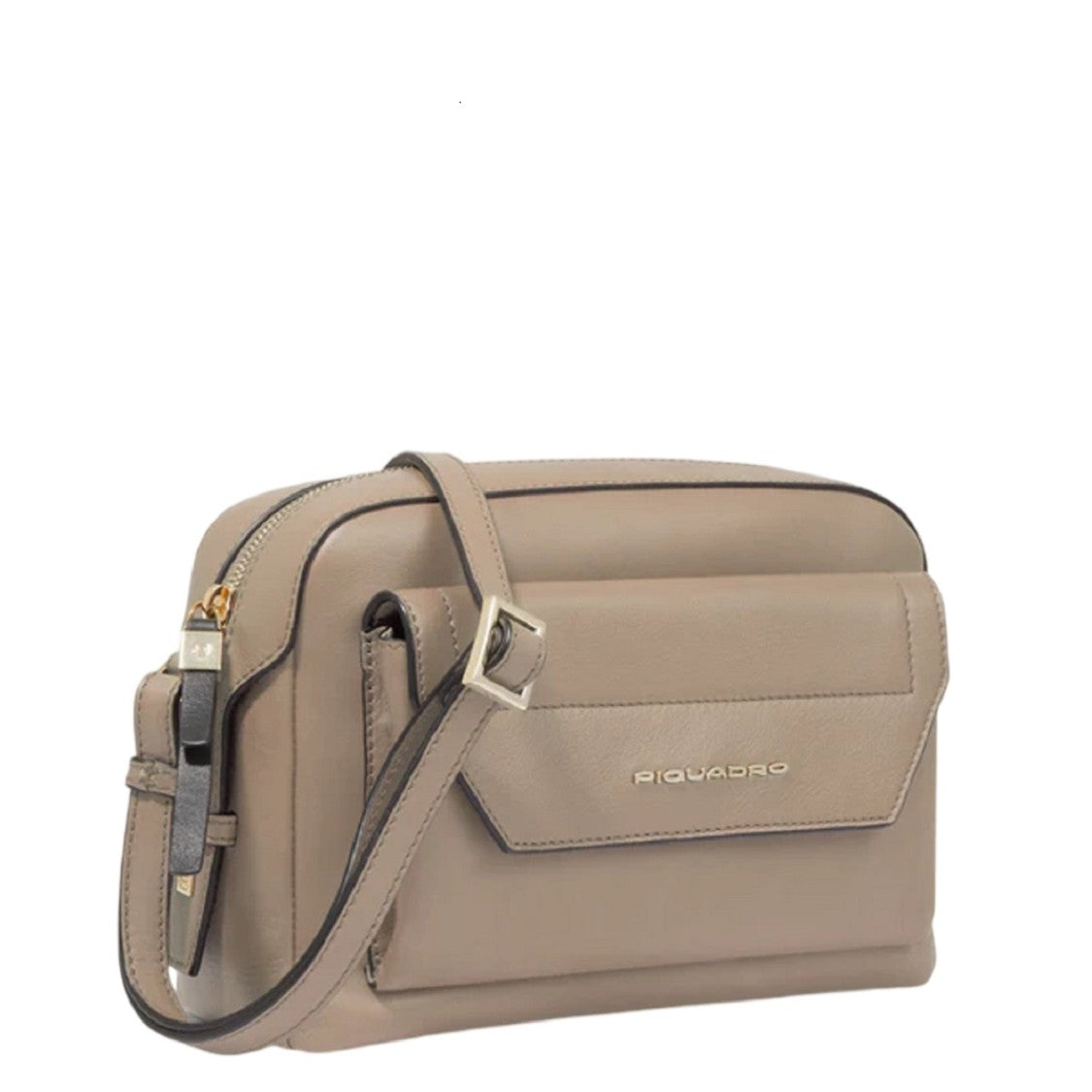 Piquadro Leather Shoulder Bag With Spacious Compartment And Stitched Strap