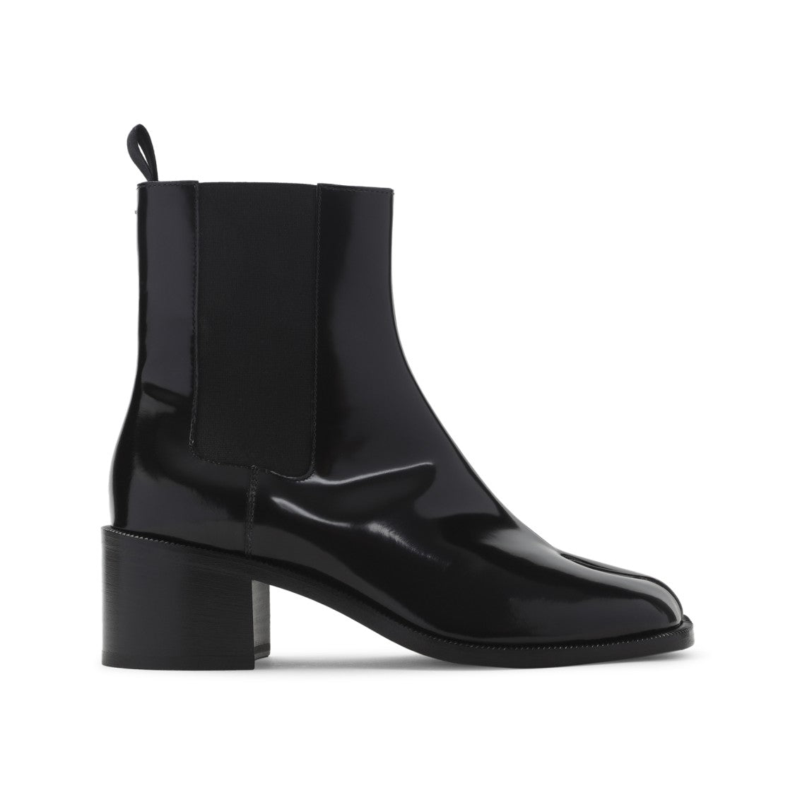 Maison Margiela Glossy Black Split-Toe Ankle Boots With Mid-Height Block Heel