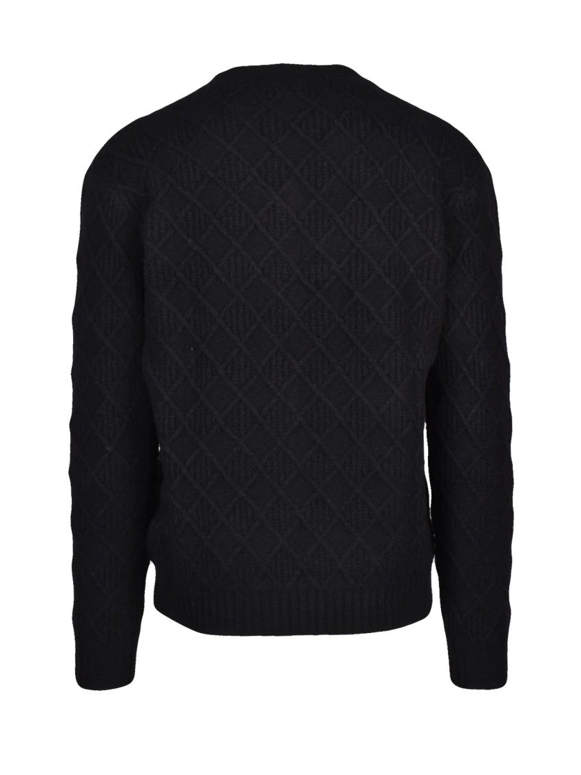 Daniele Alessandrini Textured Black V-Neck Sweater With Ribbed Accents