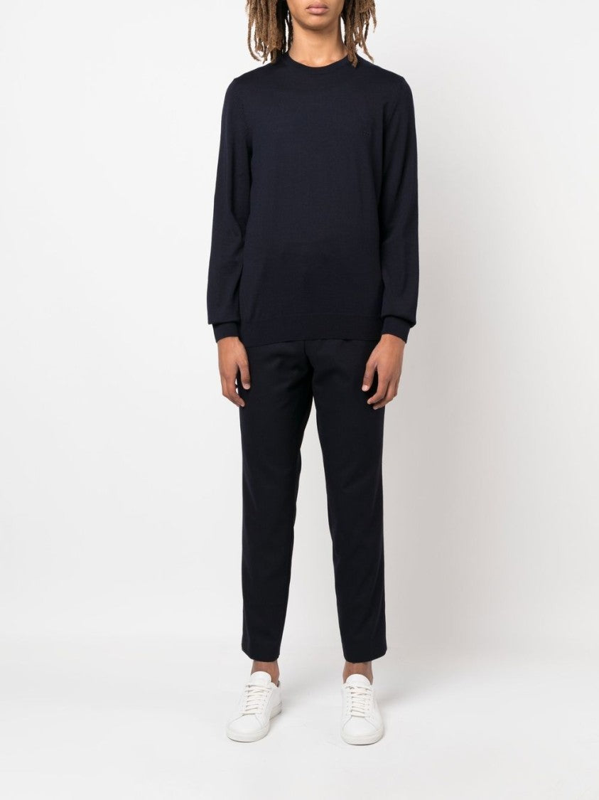 Boss Minimalist Blue Sweater With Classic Crew Neckline