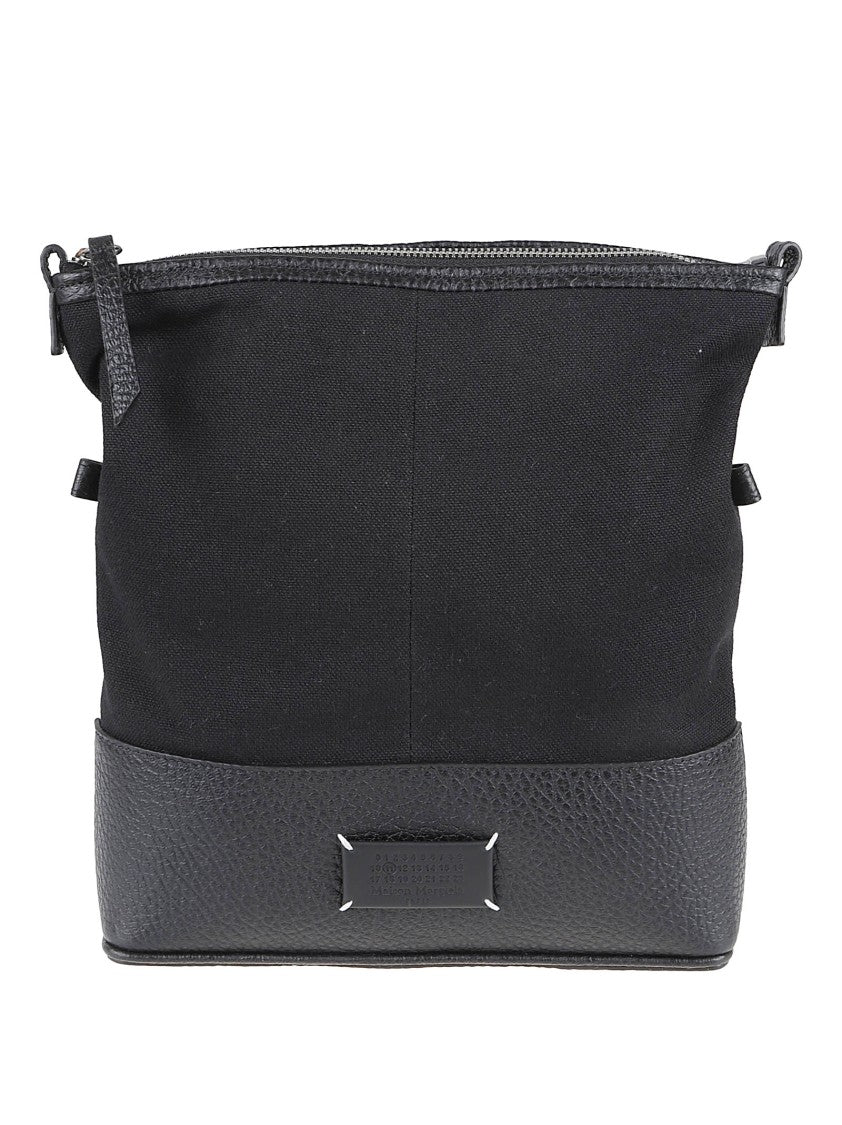 Maison Margiela Rectangular Black Fabric Bag With Textured Leather Base