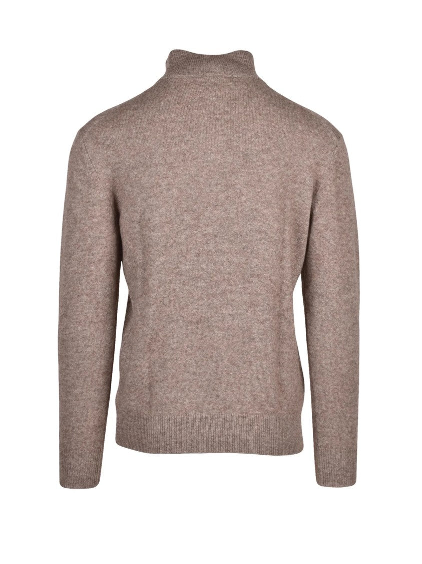 Aspesi Beige Half-Zip Pullover With Ribbed Cuffs And Luxurious Texture